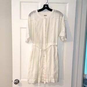FAHERTY Women's Prado Shirt Dress - Size L - Tie Waist, 100% Linen, White